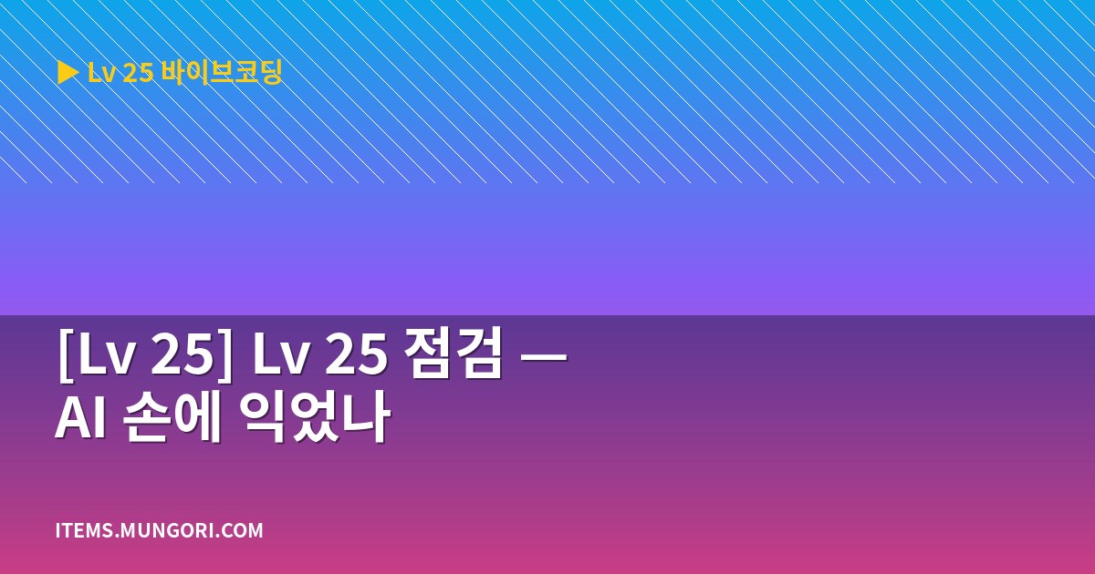 [Lv 25] Lv 25 점검 — AI 손에 익었나